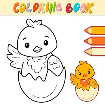 Coloring book or page for kids. chick black and white vector