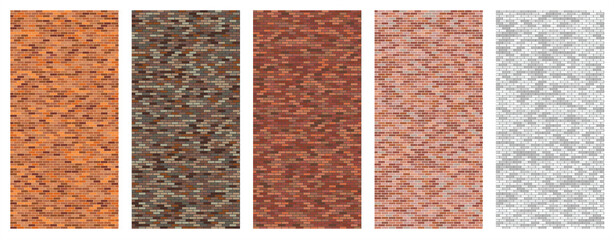 Brick wall texture pattern set, random natural bricks texture collection, editable vector illustration.