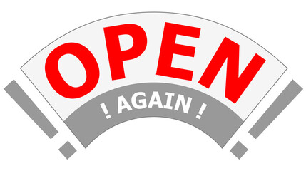 Open Store Sign for Shop. Simple dynamic open again sign in red color, vector illustration.