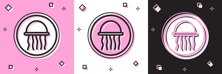 Set Jellyfish on a plate icon isolated on pink and white, black background. Vector.