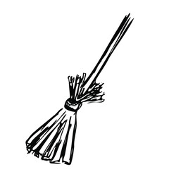 Graphic black and white Halloween Witch Broom. Funny, cute illustration for seasonal design, textile, decoration kids playroom or greeting card. Hand drawn prints and doodle.