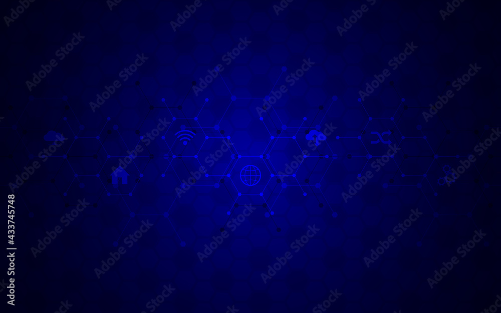 Poster illustration of technological background with flat icons and symbols. concept and idea for the inter