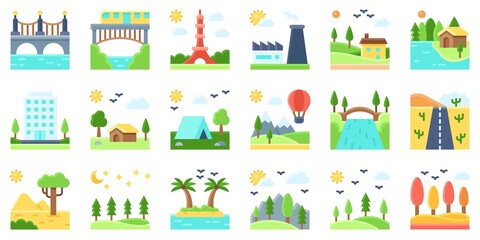 Landscape flat icon set 3 vector illustration