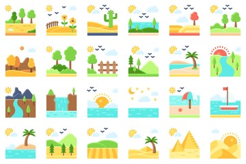 Landscape flat icon set 4 vector illustration