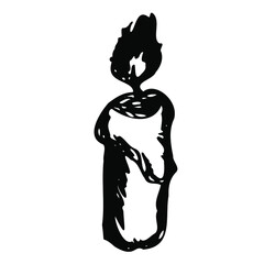 Graphic black and white  Cartoon Candle Clipart. Funny, cute illustration for seasonal design, textile, decoration kids playroom or greeting card. Hand drawn prints and doodle.