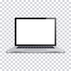 Realistic laptop on transparent background. For use in mockups and presentations. Vector.