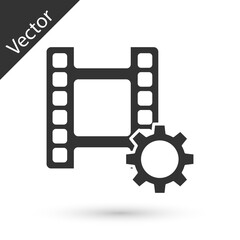 Grey Play Video icon isolated on white background. Film strip sign. Vector