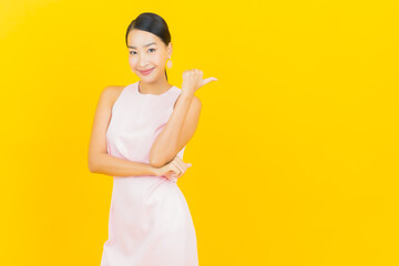 Portrait beautiful young asian woman smile with action