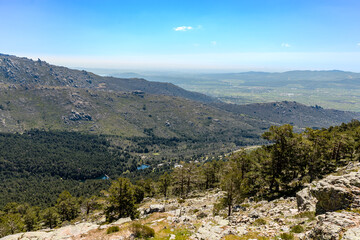 Naklejka premium Hiking trail in the Barranca area in Navacerrada, Madrid, Spain