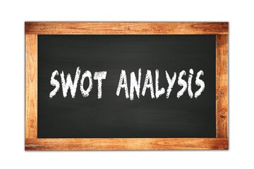 SWOT  ANALYSIS text written on wooden frame school blackboard.
