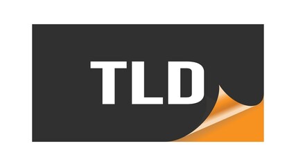 TLD text written on black orange sticker.
