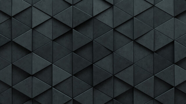 Concrete, Triangular Mosaic Tiles arranged in the shape of a wall. Polished, 3D, Bricks stacked to create a Semigloss block background. 3D Render