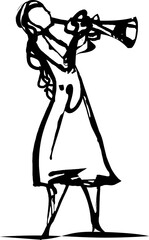 Trumpeter woman. Musical instrument. Vector flat illustration