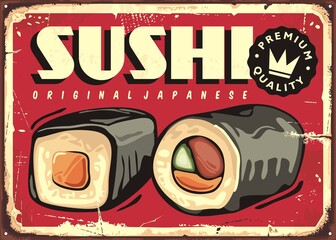 Vintage poster with sushi rolls