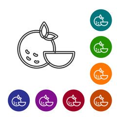 Black line Orange fruit icon isolated on white background. Set icons in color circle buttons. Vector