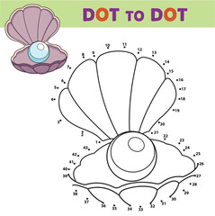 Numbers game, education dot to dot game for children. Vector illustration of Cartoon the seashell. Coloring book.