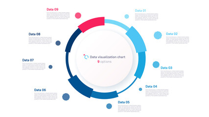 Vector pie chart infographic template in the form of pie chart divided by nine parts