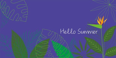 Fototapeta na wymiar Summer concept illustration background. Colorful Tropical leave and plant layout illustration for summer event, web, banner and design. Vector illustration.