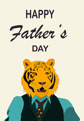 Happy Father's Day greeting card. Vector illustration. Tiger father.