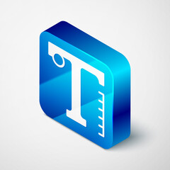 Isometric Text icon isolated on grey background. Blue square button. Vector