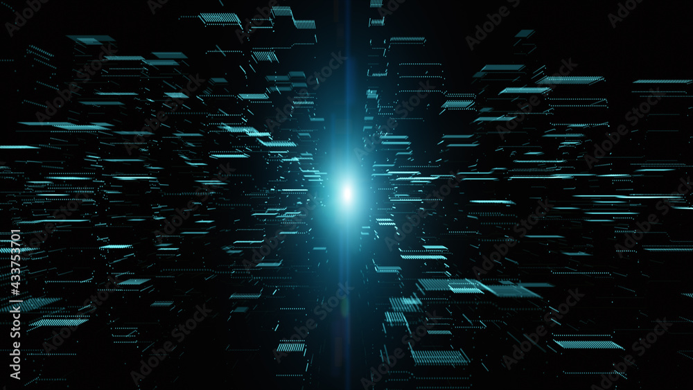 Poster 3d rendering technology digital particle and lighting cyberspace abstract background