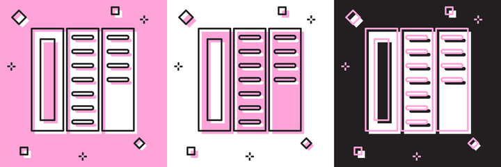 Set Brochure template layout icon isolated on pink and white, black background. Corporate business annual report, catalog, magazine, flyer mockup. Vector