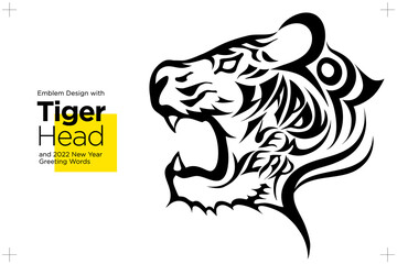 虎の頭に2022年の新年挨拶の言葉が入ったエンブレムデザイン