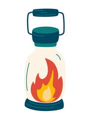 Camping lantern. camp lamp icon. Retro gas lamp with glowing fire wick. For camping tourist hiking. Vector illustration in flat style.