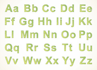 Vector drawing font isolated on white background. Uppercase and lowercase letters of the Latin alphabet