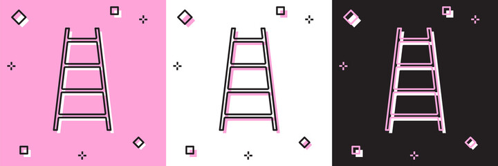 Set Stair with finish flag icon isolated on pink and white, black background. Career growth business concept. Concept of business development. Vector