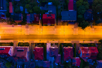 Nocny widok z lotu ptaka na ulicę Kazimierza Wielkiego,  miasto Gorzów Wielkopolski © Be