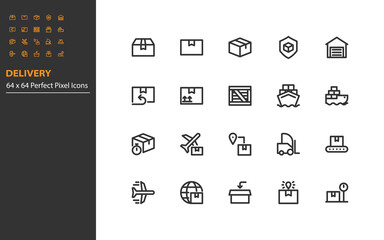 set of delivery line icons 64x64px, transport, box, logistic, shipping