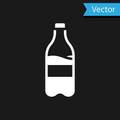 White Sport bottle with water icon isolated on black background. Vector