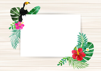 水彩 ハイビスカスとトロピカルな夏の背景フレーム