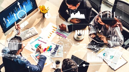 Creative visual of business people in corporate staff meeting . Concept of digital technology for...
