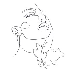 Woman face continuous line drawing abstract 