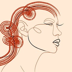 Woman face continuous line drawing abstract 