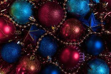 Christmas holidays composition with red, blue balls.