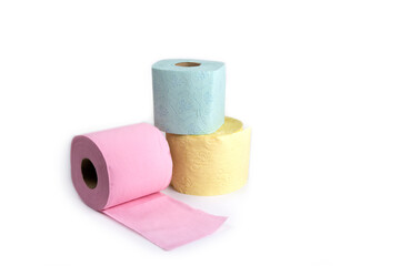Colorful toilet paper on a white background
