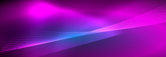 Neon shiny color background with light glowing wave line particles. Wallpaper background, design templates for business or technology presentations, internet posters or web brochure covers