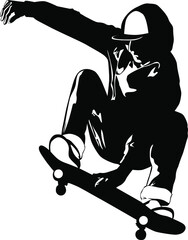Silhouette of a young man performing a trick on a skateboard vector illustration