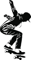 Silhouette of a young man performing a trick on a skateboard vector illustration