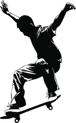 Silhouette of a young man performing a trick on a skateboard vector illustration
