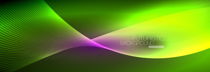 Abstract neon glowing light in the dark with waves. Shiny magic energy and motion concept, vector abstract wallpaper background