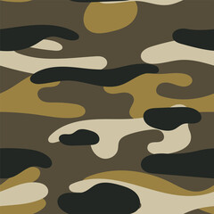 Military camouflage seamless pattern. Khaki texture. Trendy background. Abstract color vector illustration. For design wallpaper, fabric, wrapping paper.