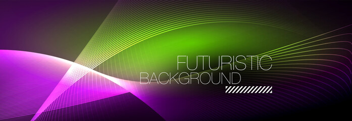 Abstract neon glowing light in the dark with waves. Shiny magic energy and motion concept, vector abstract wallpaper background