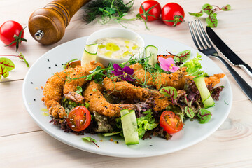 salad of shrimp, mixed greens