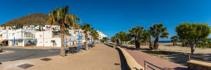 Panoramic view of the promenade next to San Jose beach in the town of Nijar, Almería. Andalusian...