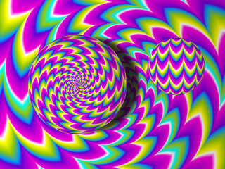 Fototapeta na wymiar Colorful rainbow background with moving spheres. Optical illusion of movement.