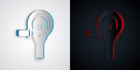 Paper cut Angle grinder icon isolated on grey and black background. Paper art style. Vector